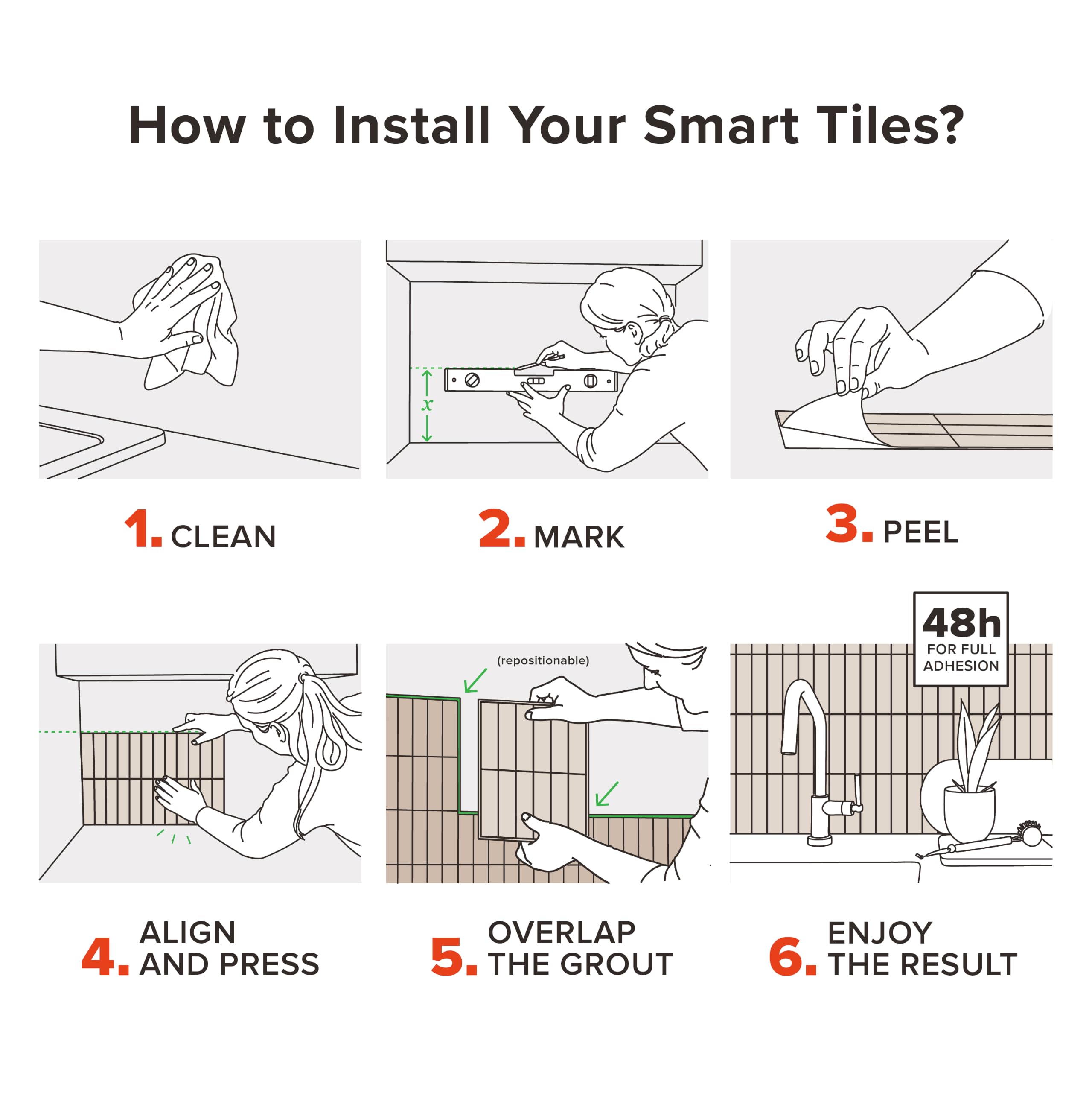 Smart Tiles lifestyle cooking scene showing stylish, easy-to-clean kitchen surface