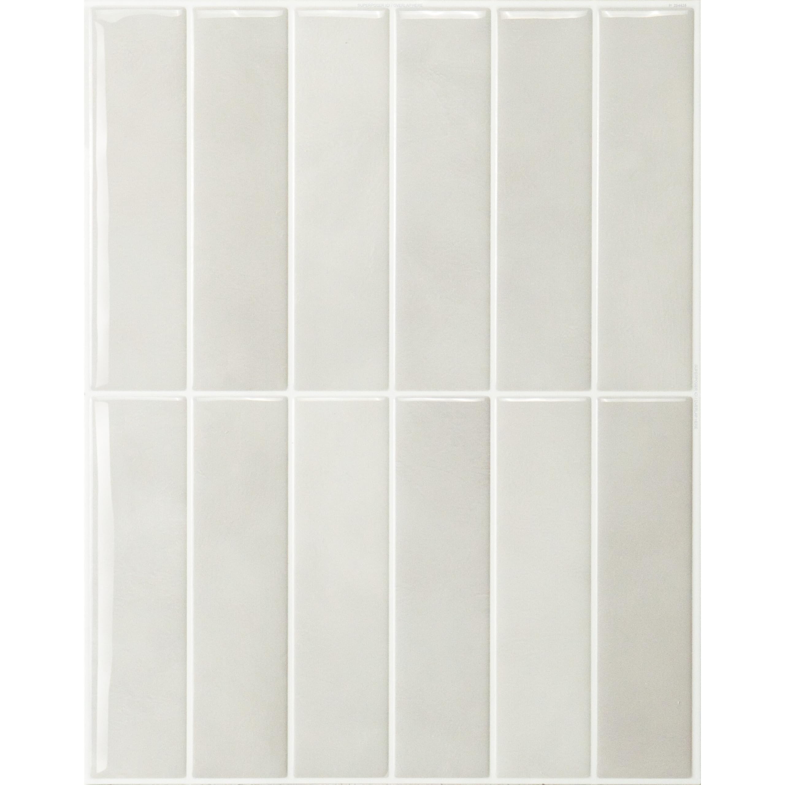 Smart Tiles front panel showing stacked white and grey pattern and easy install benefit