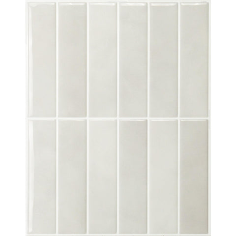 Smart Tiles front panel showing stacked white and grey pattern and easy install benefit