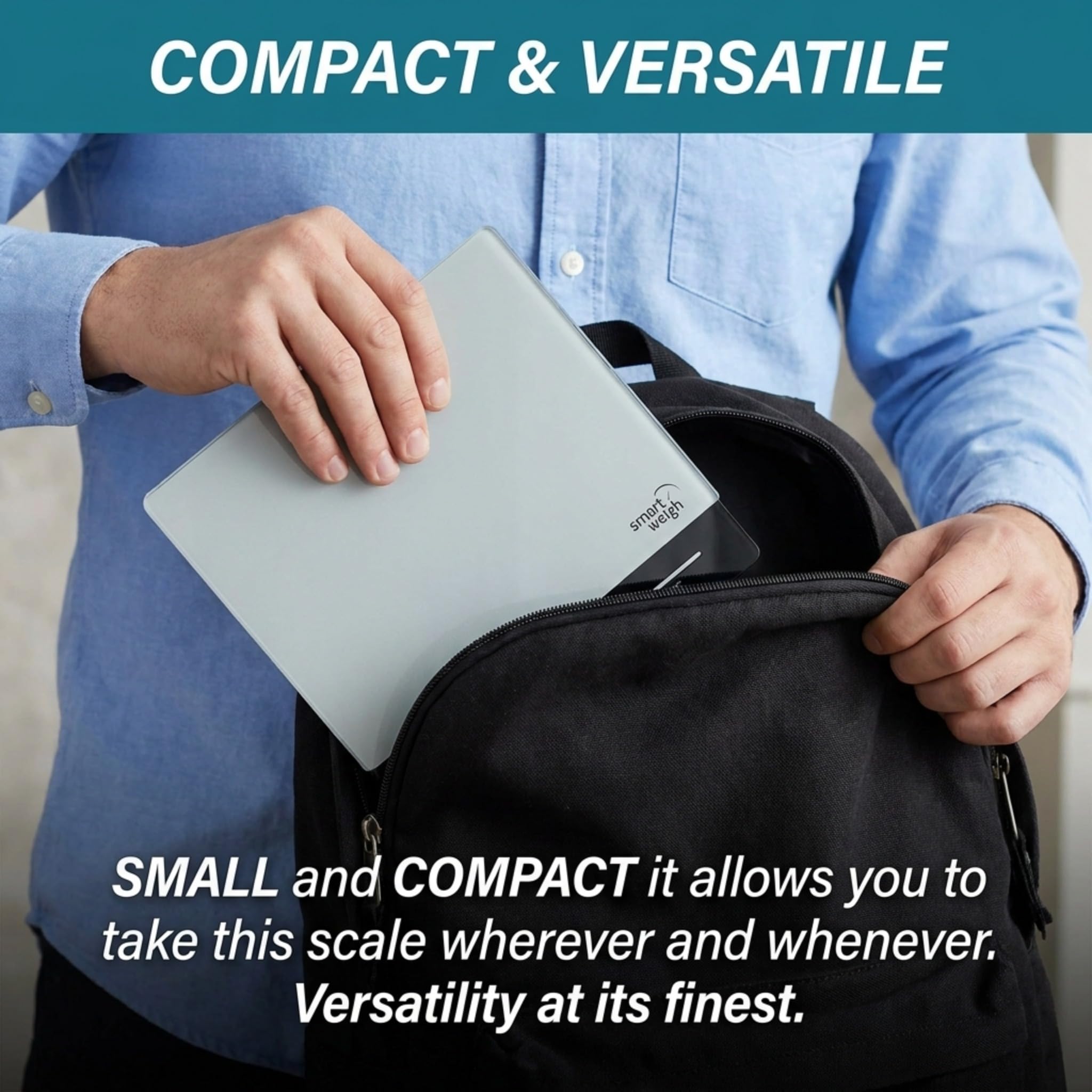 Smart Weigh open battery compartment illustrating portable, cordless operation benefit