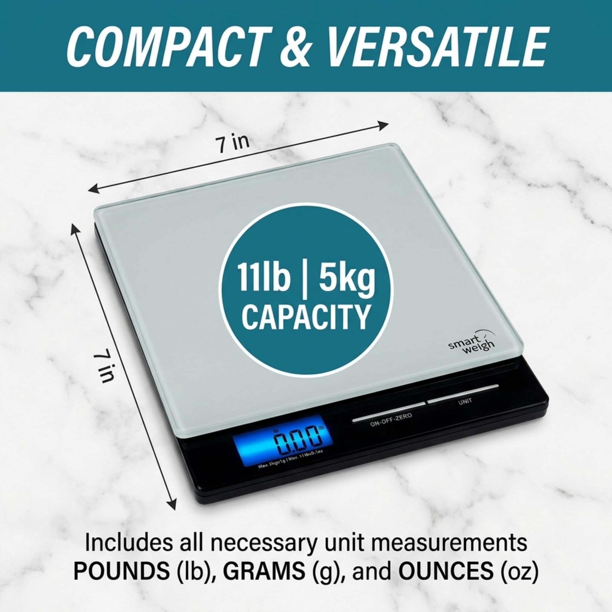 Smart Weigh close-up of digital display and buttons providing precise weight readings
