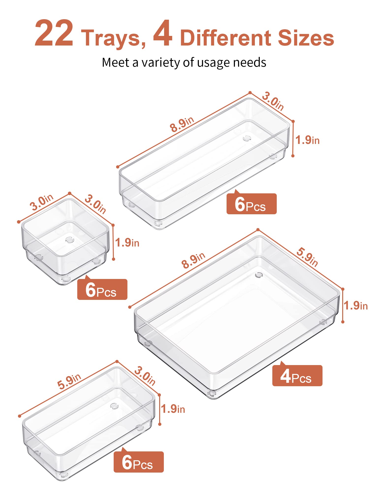 SMARTAKE close-up of silicone non-slip feet preventing tray movement in drawers