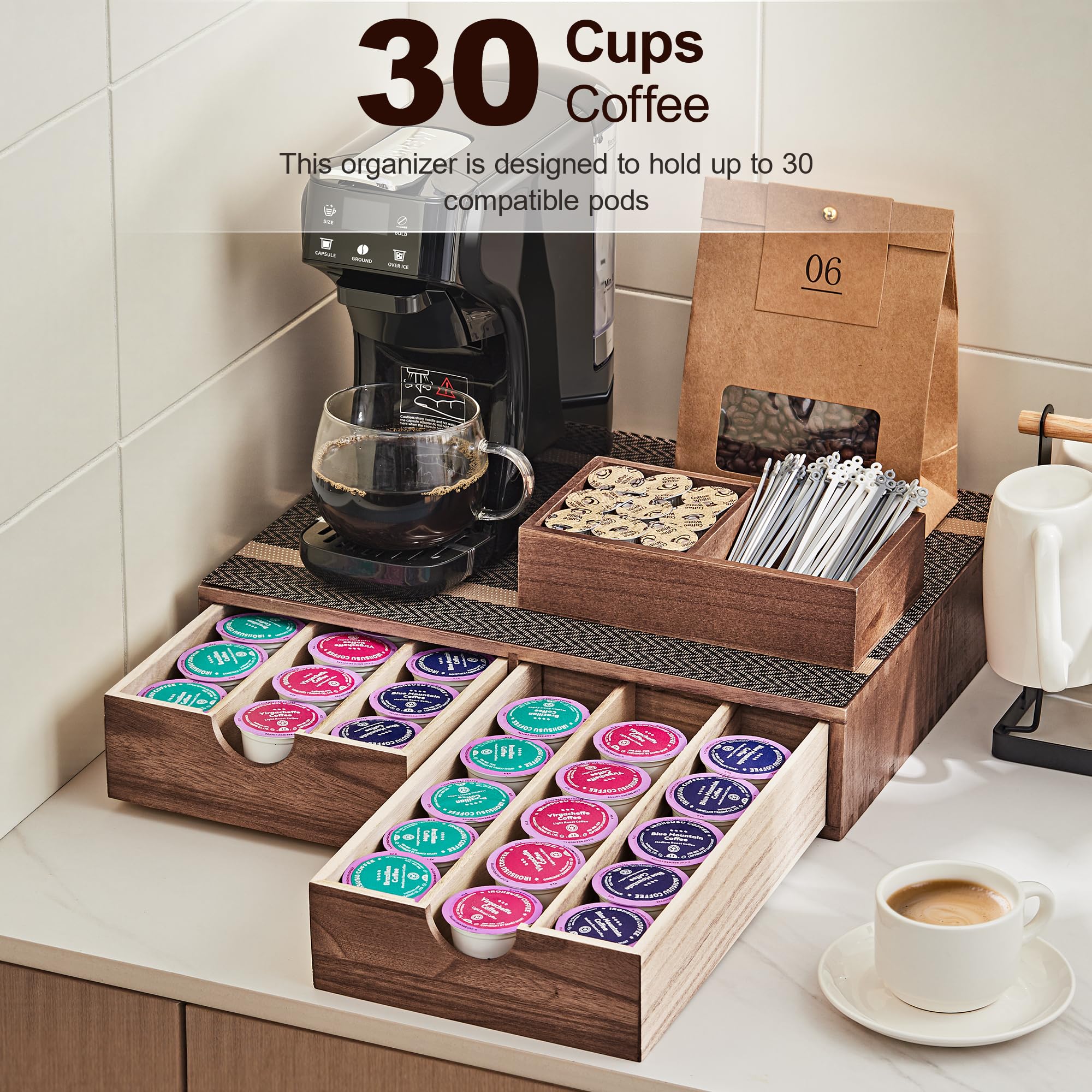 SMARTAKE drawer open filled with pods showing organized access and easy removal