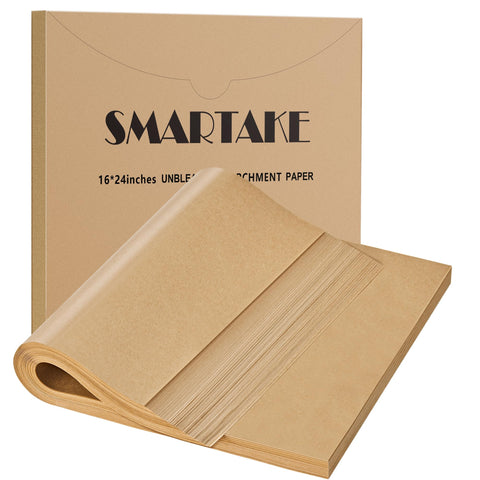 SMARTAKE front packaging showing 200 parchment sheets and compact box for organized storage