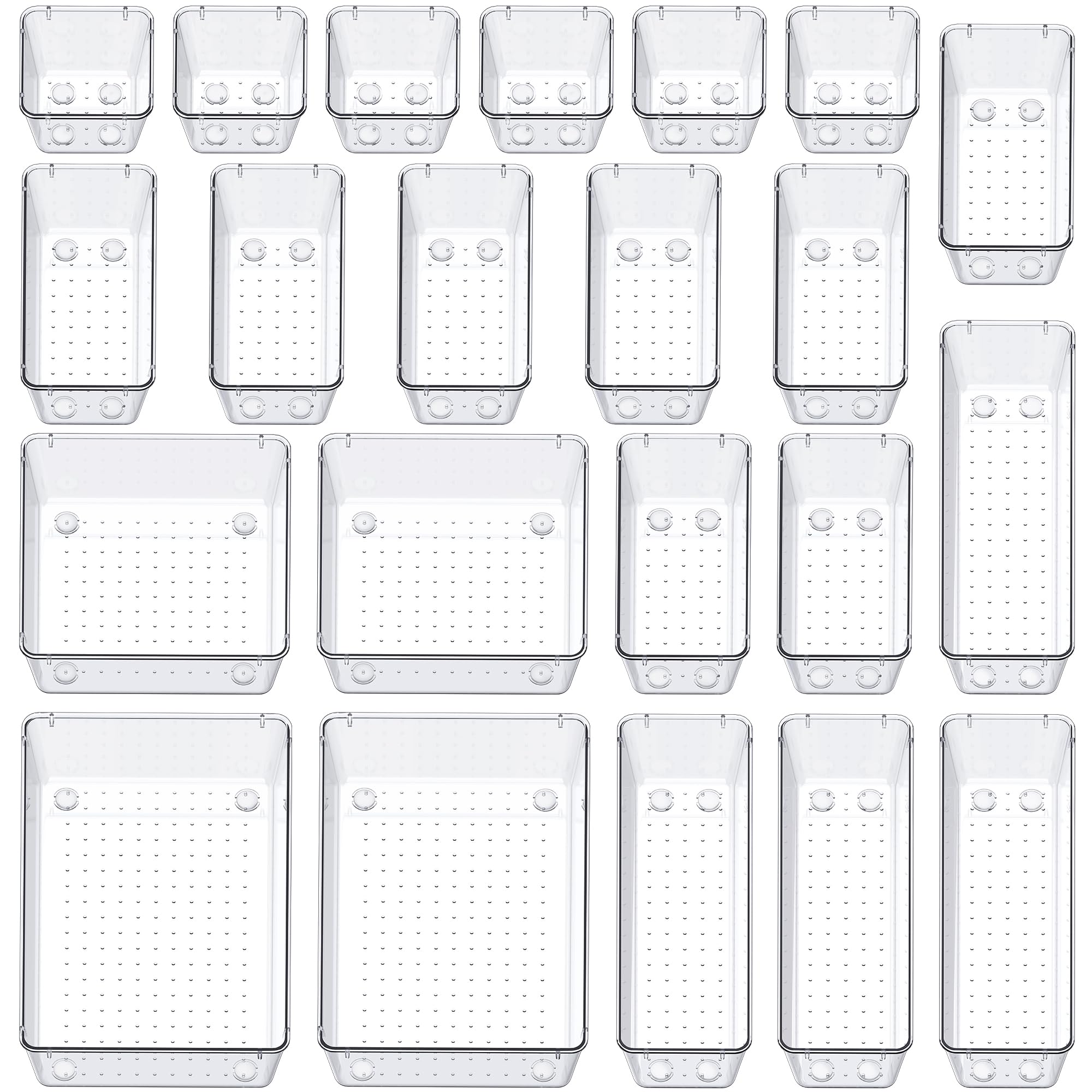 SMARTAKE front view of full 22-piece organizer set showing clear trays and layout benefit