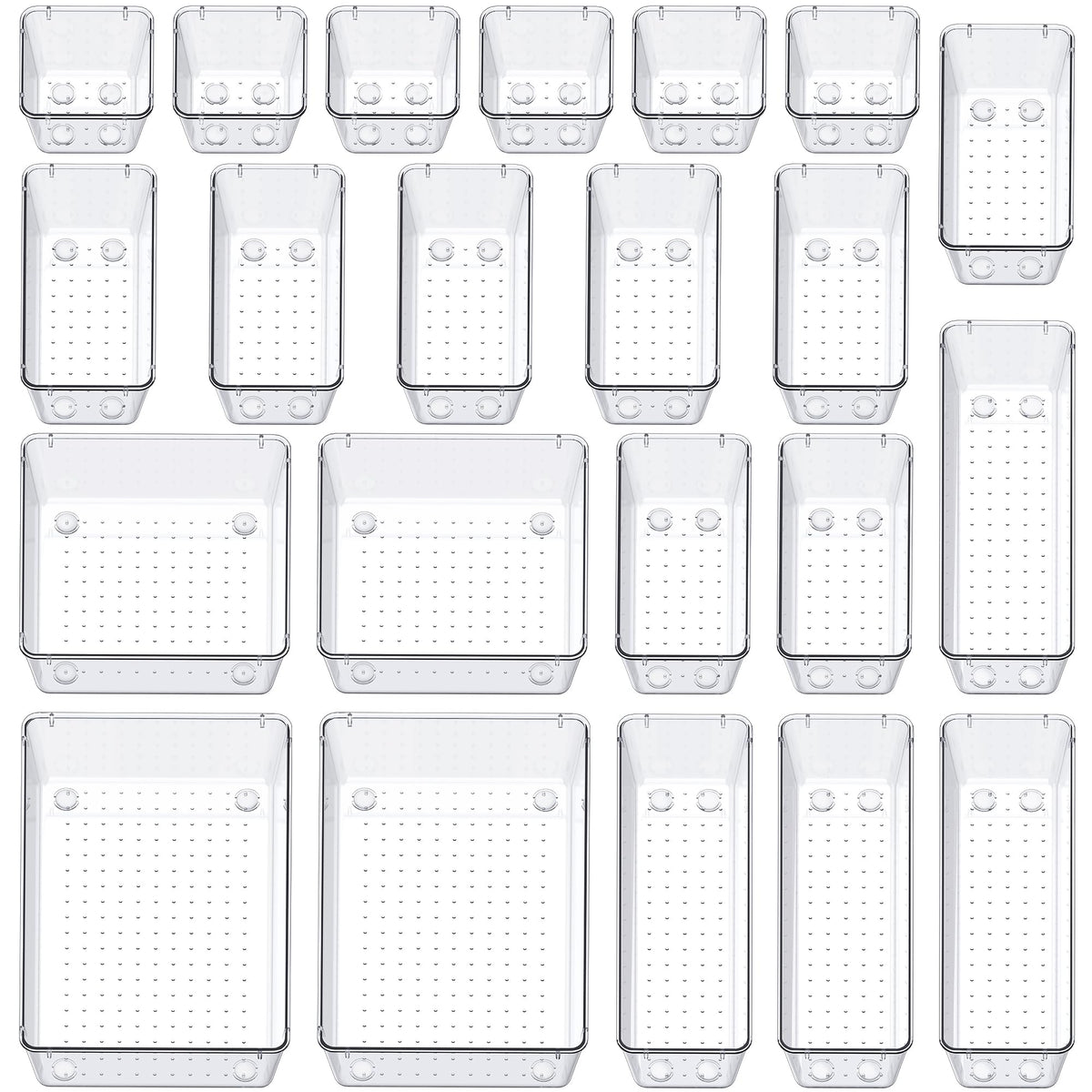 SMARTAKE front view of full 22-piece organizer set showing clear trays and layout benefit