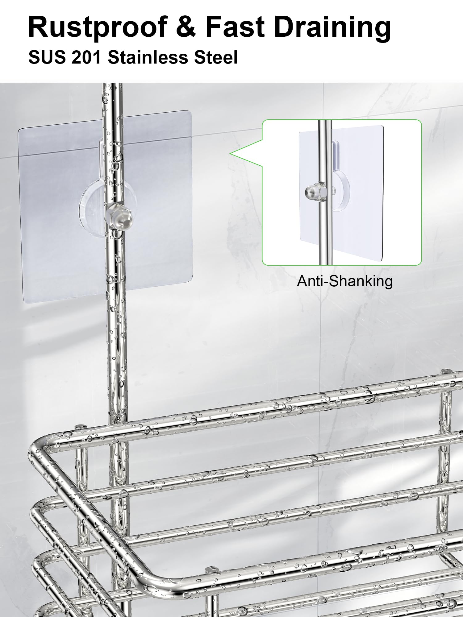 SMARTAKE hanging from shower arm demonstrating secure fit and tool-free installation benefit