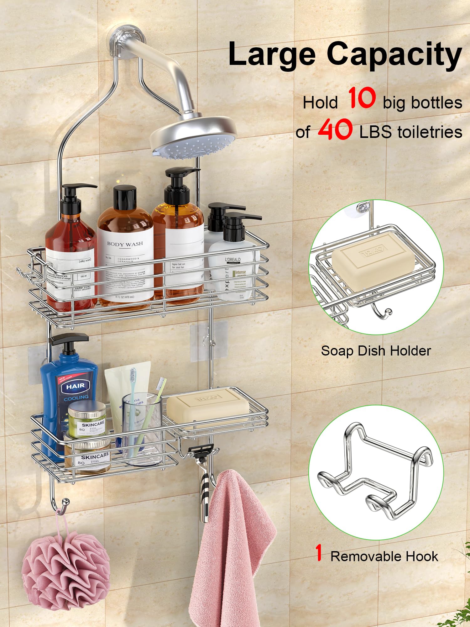 SMARTAKE close-up of top grid shelf highlighting fast drainage and neat bottle storage