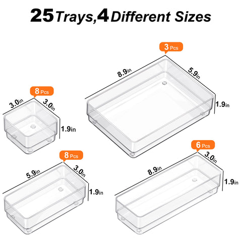 SMARTAKE layout comparing the four tray sizes for customizable organization
