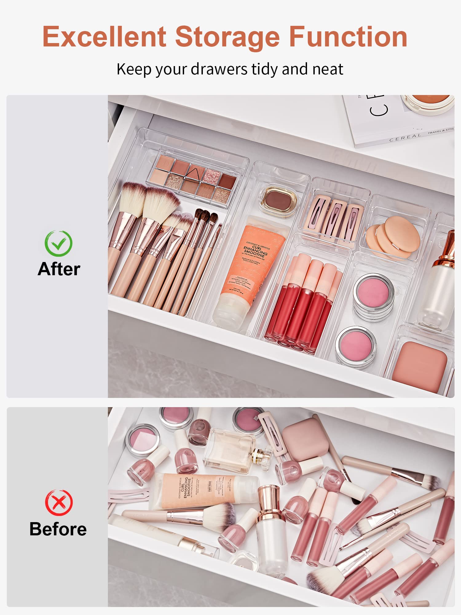 SMARTAKE trays holding makeup tools for fast selection and tidy storage