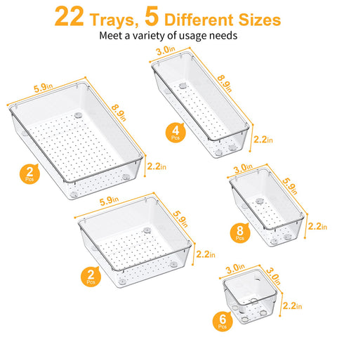 SMARTAKE arranged trays of five sizes demonstrating modular organization options