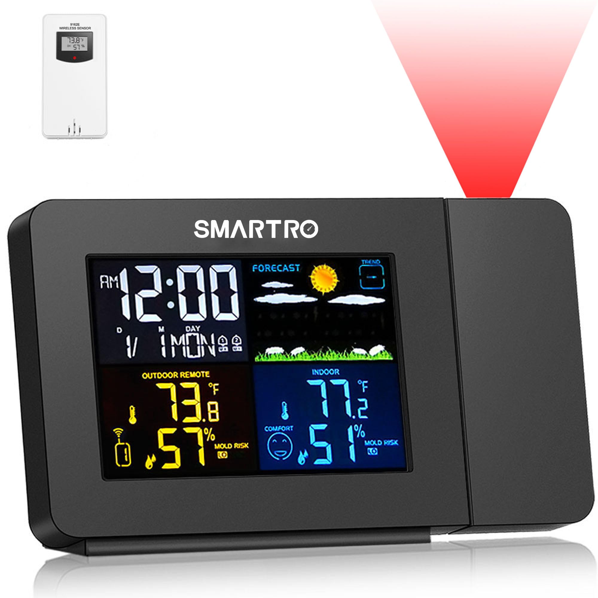 SMARTRO SC91 front display showing time and weather, clear at a glance