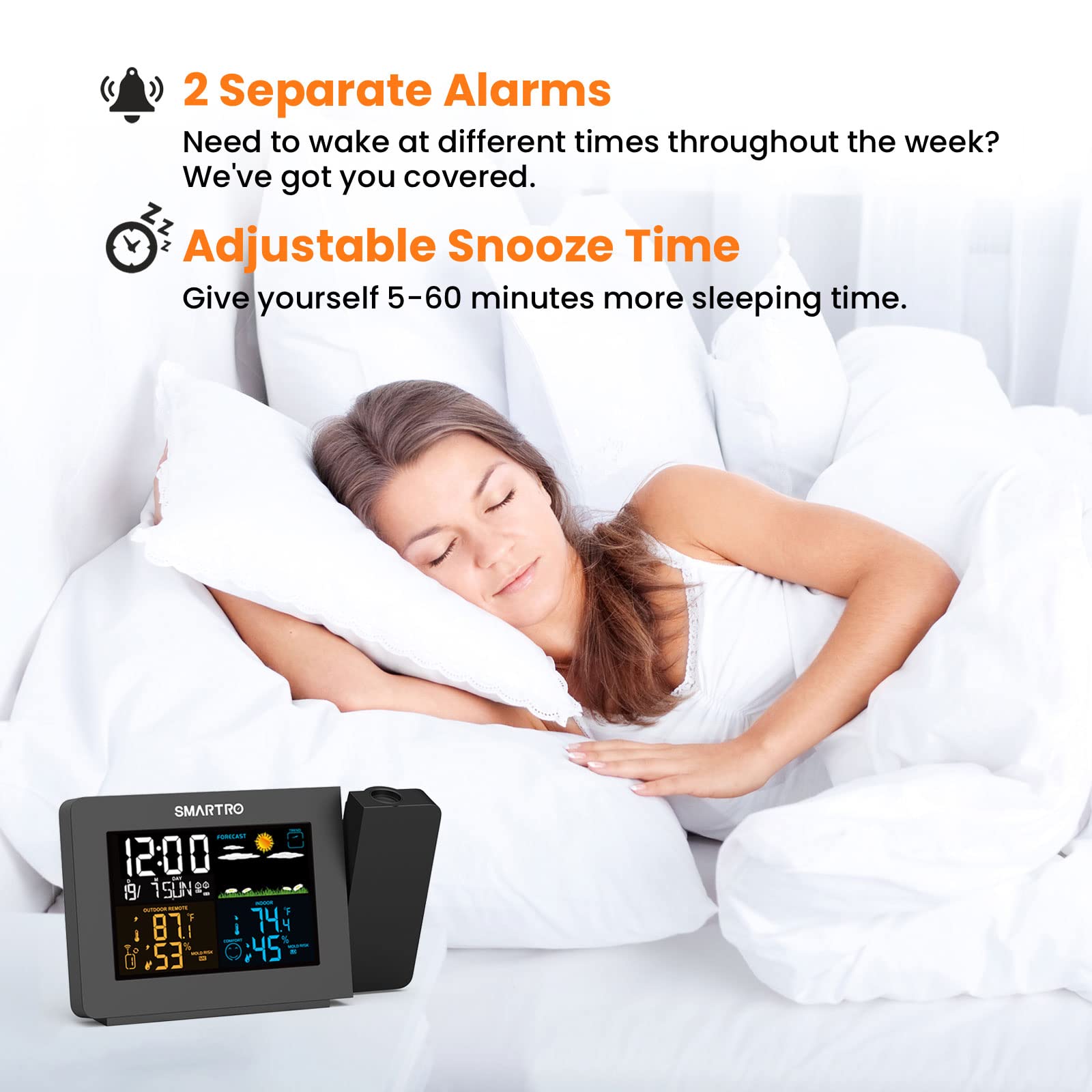 SMARTRO SC91 on a bedside table in bedroom, helpful for nights