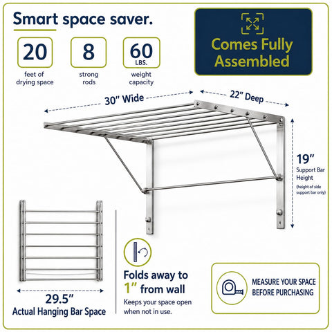 Smartsome expanded 30-inch drying rack showing full hanging area