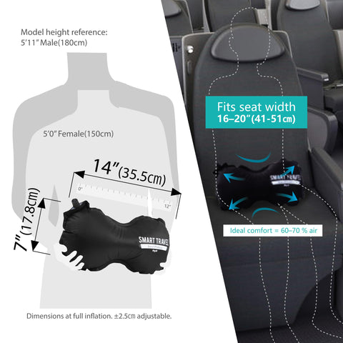 SMART TRAVEL deflated pillow packed in backpack demonstrating travel convenience