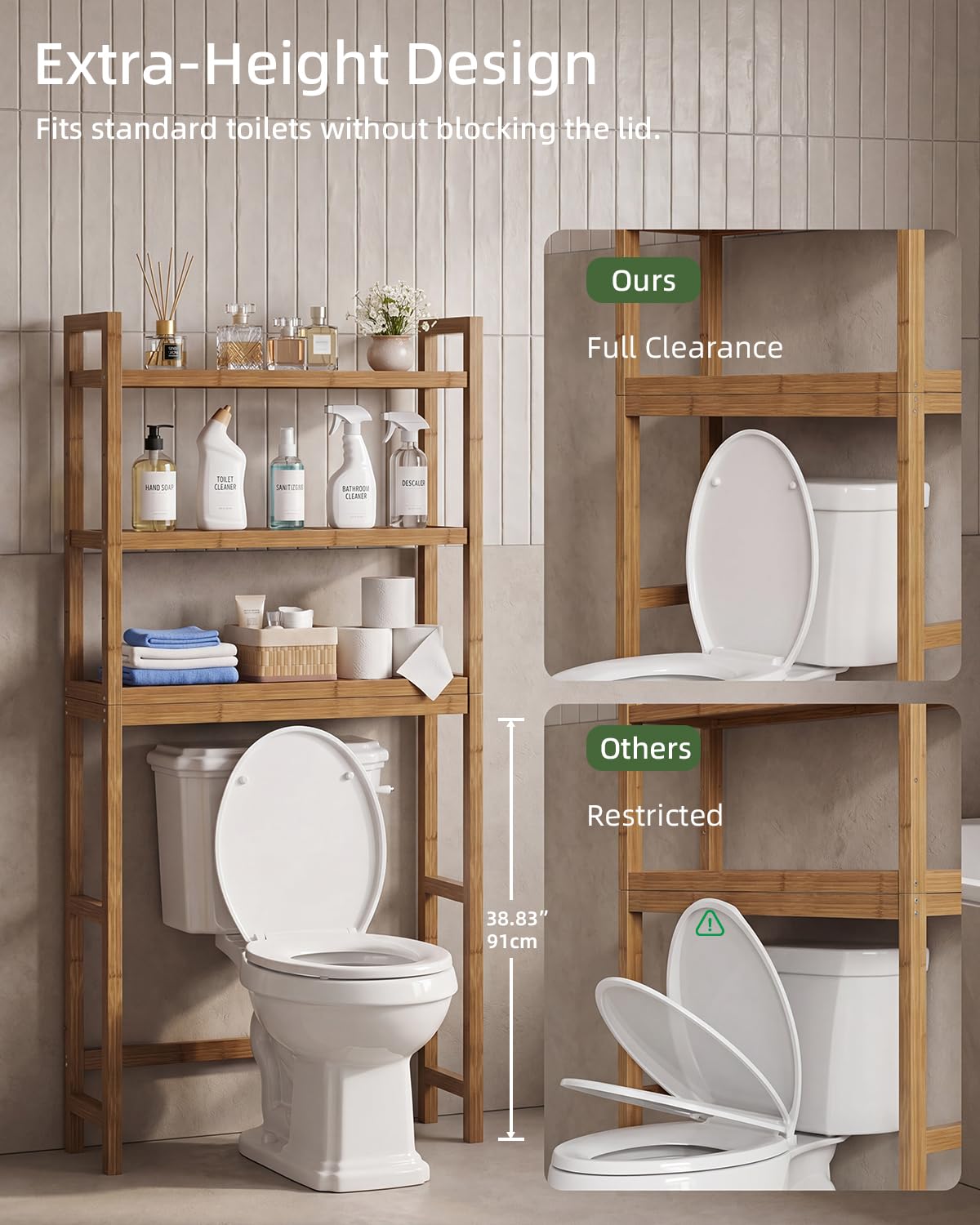 SMIBUY middle shelf holding bottles showing easy-access toiletries benefit