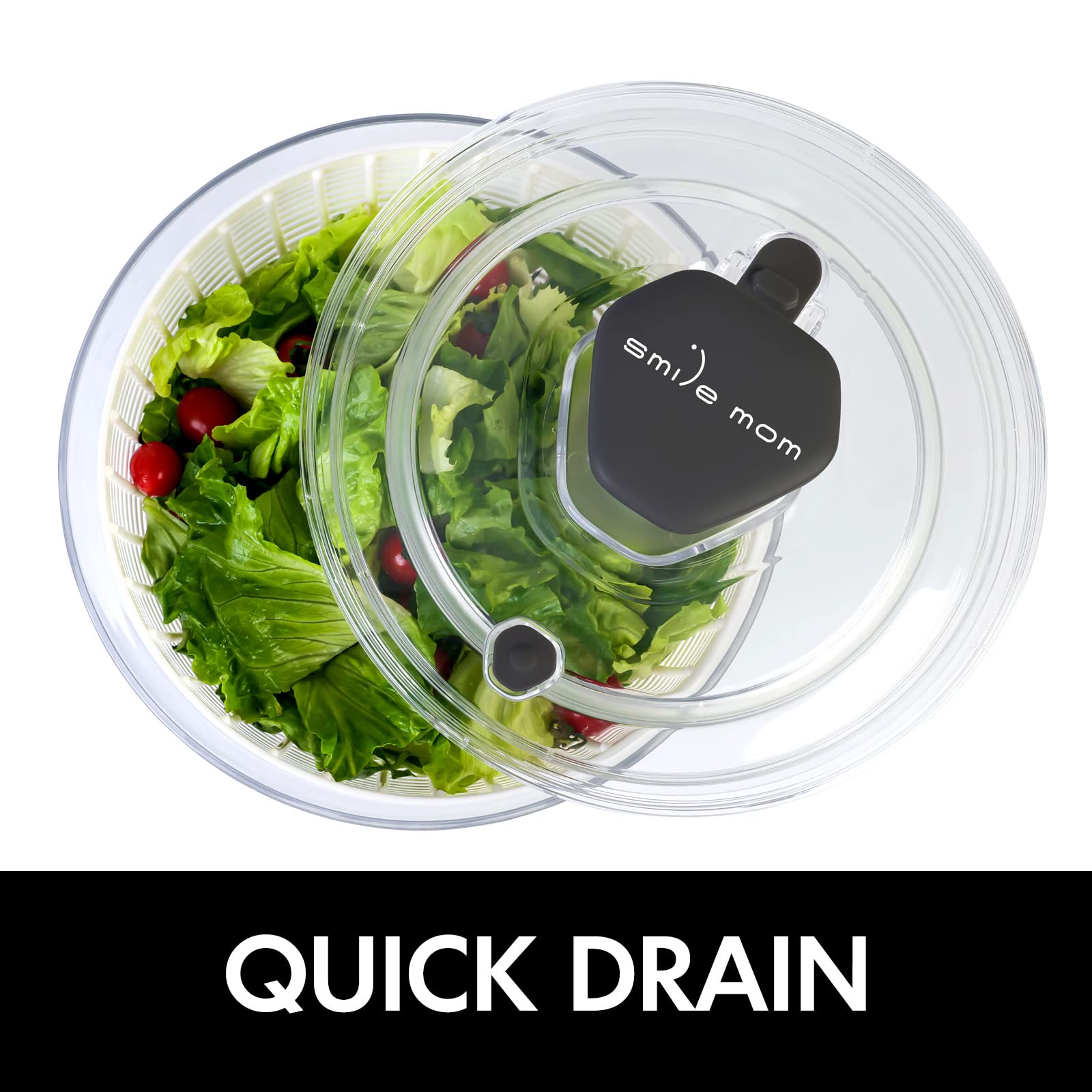 Smile mom serving bowl with salad indicating multiuse for washing, storing, serving