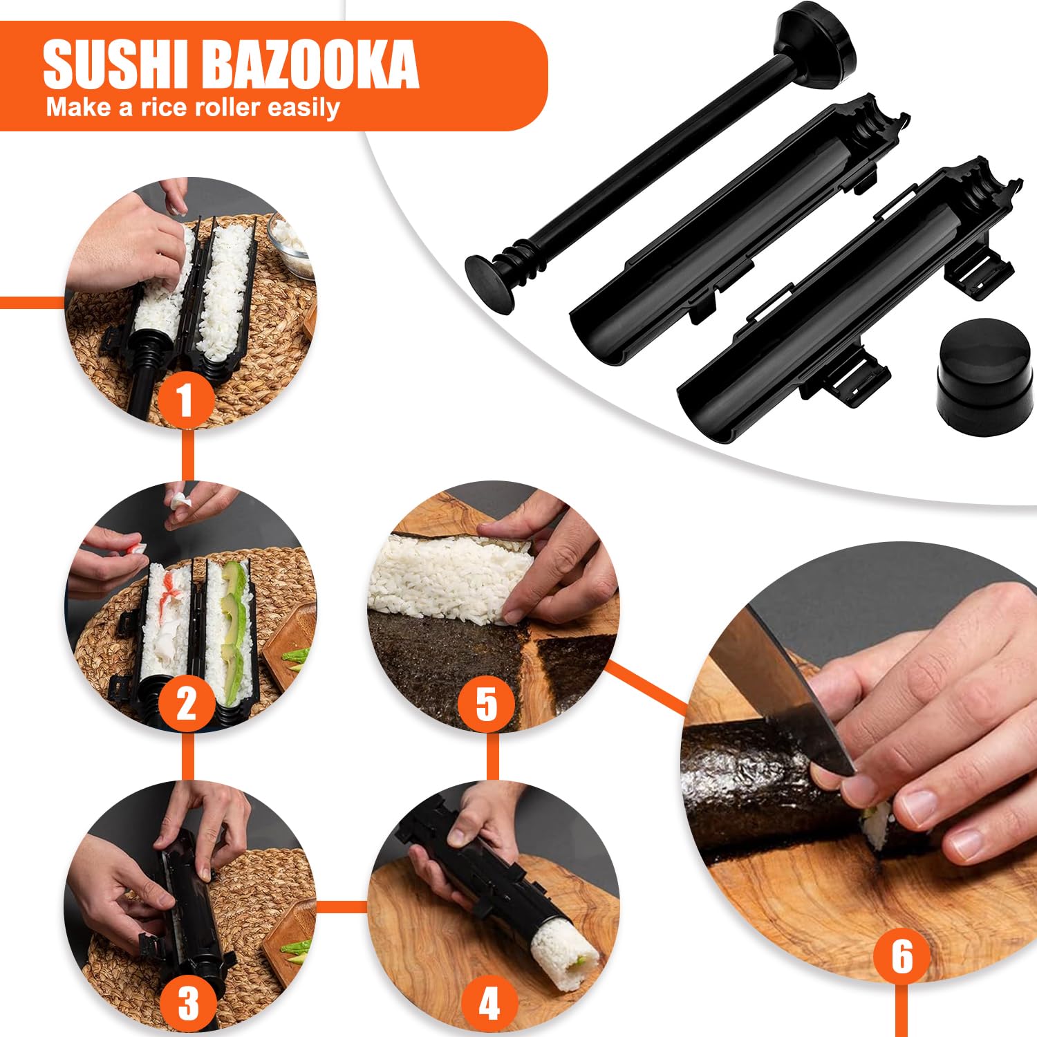 SmileTools sushi bazooka detail illustrating fast uniform roll shaping