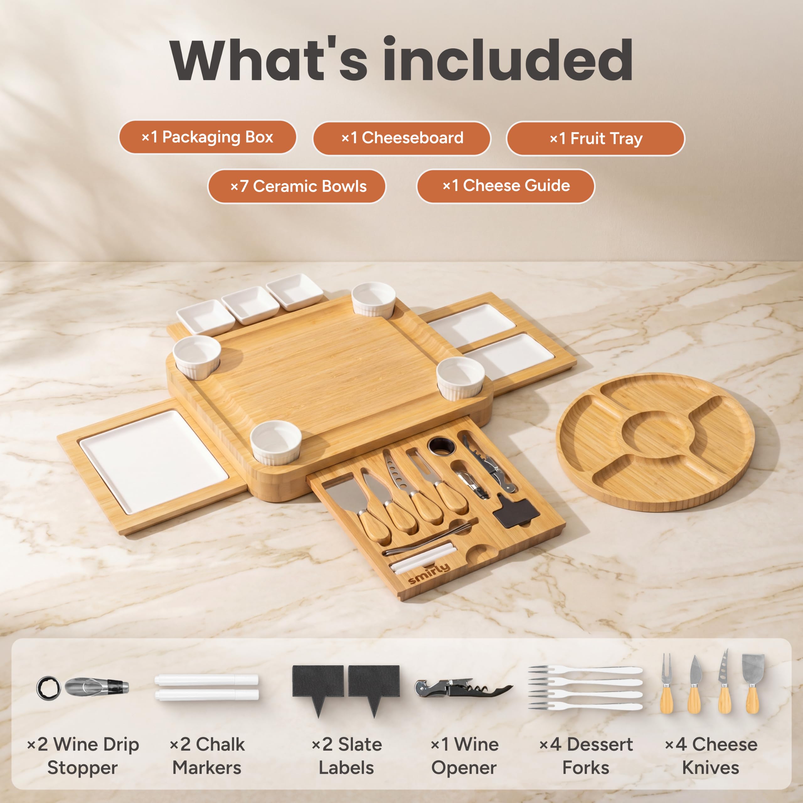 SMIRLY bamboo board top view highlighting grain and large serving area benefit