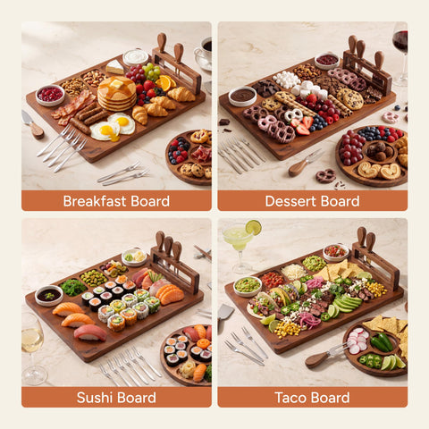 SMIRLY board in use with party spread showing effortless entertaining benefit