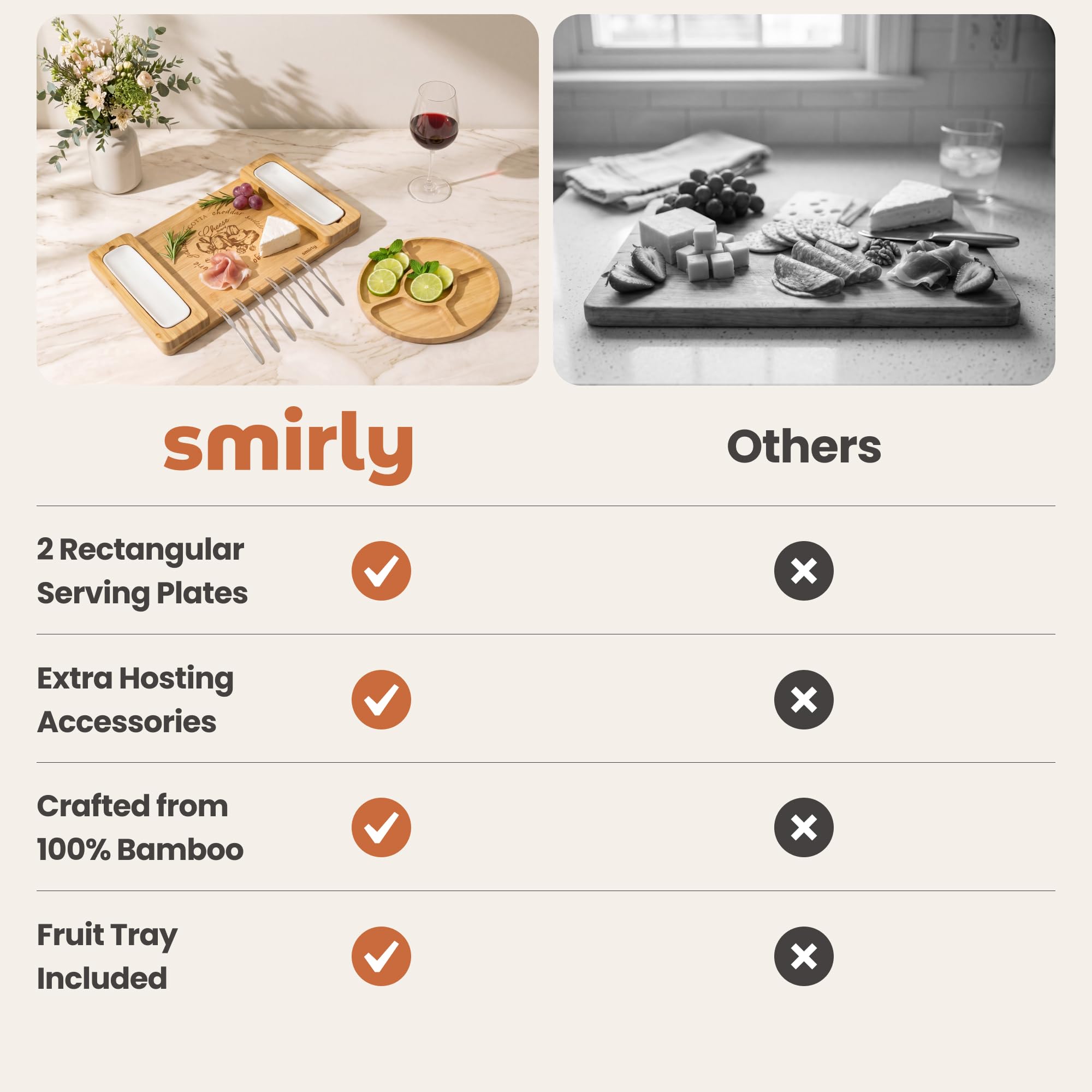 SMIRLY charcuterie board in use at a small dinner showcases easy entertaining