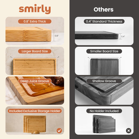SMIRLY boards side profile stacked in stand, space-saving kitchen storage