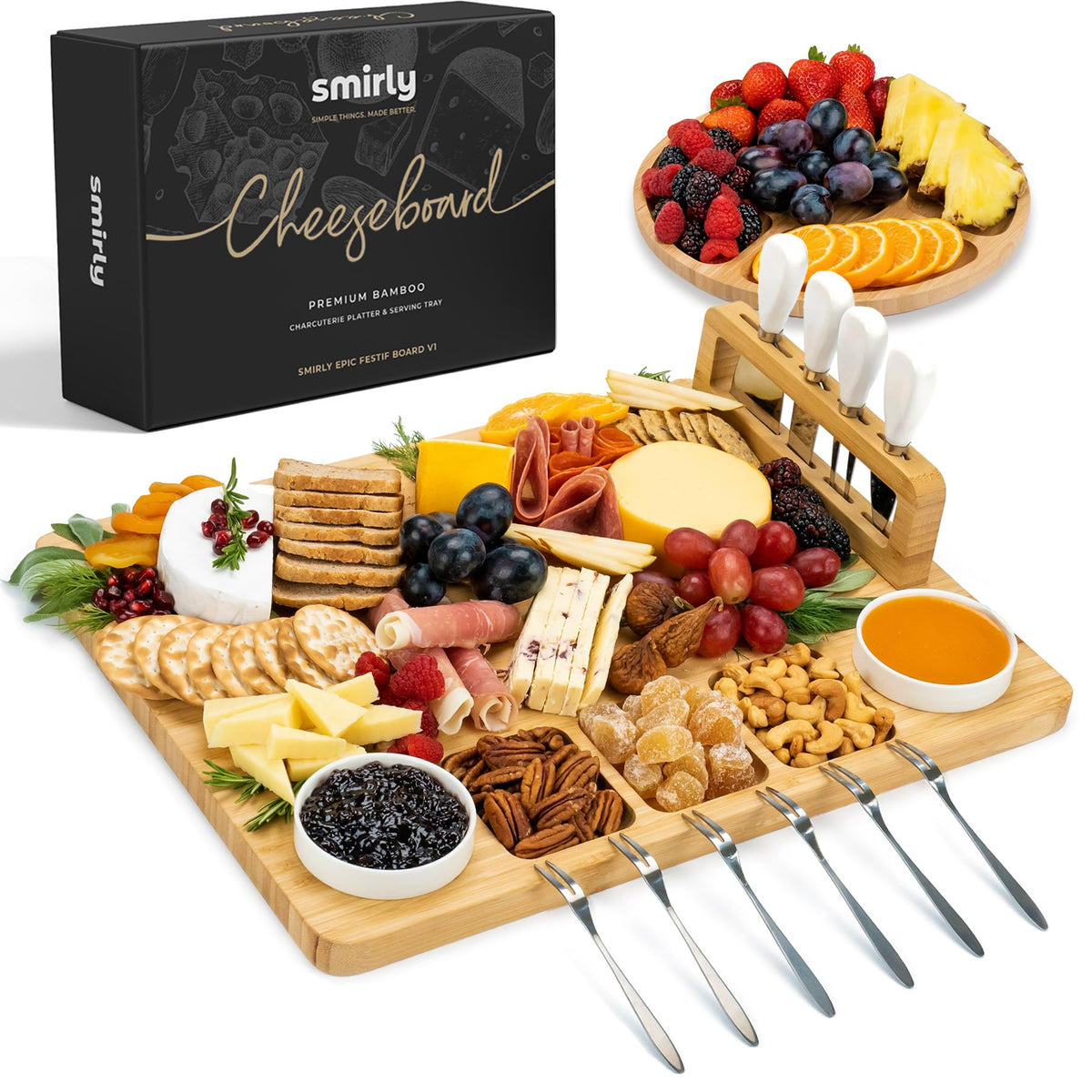 SMIRLY large bamboo board front view showing generous serving surface