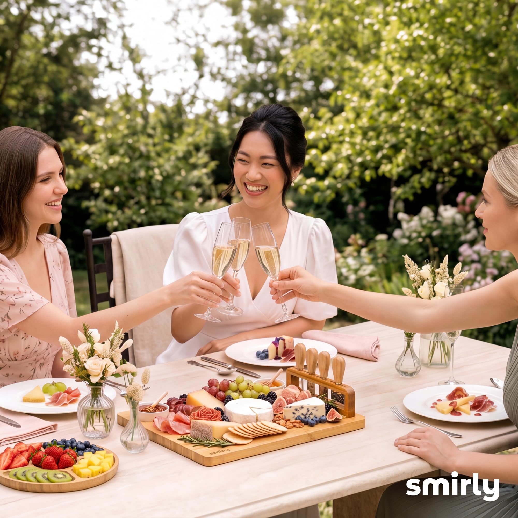 SMIRLY round fruit tray holding fresh fruit for added serving space