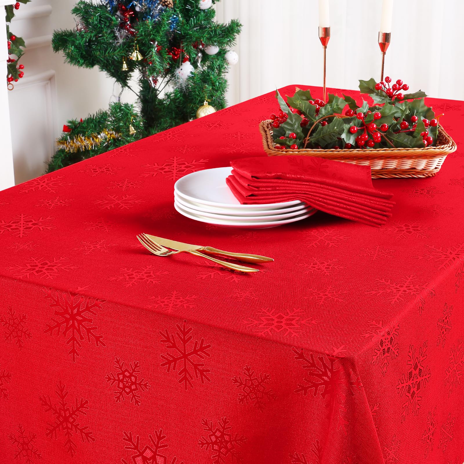Smiry close-up of jacquard damask texture highlighting woven snowflake detail