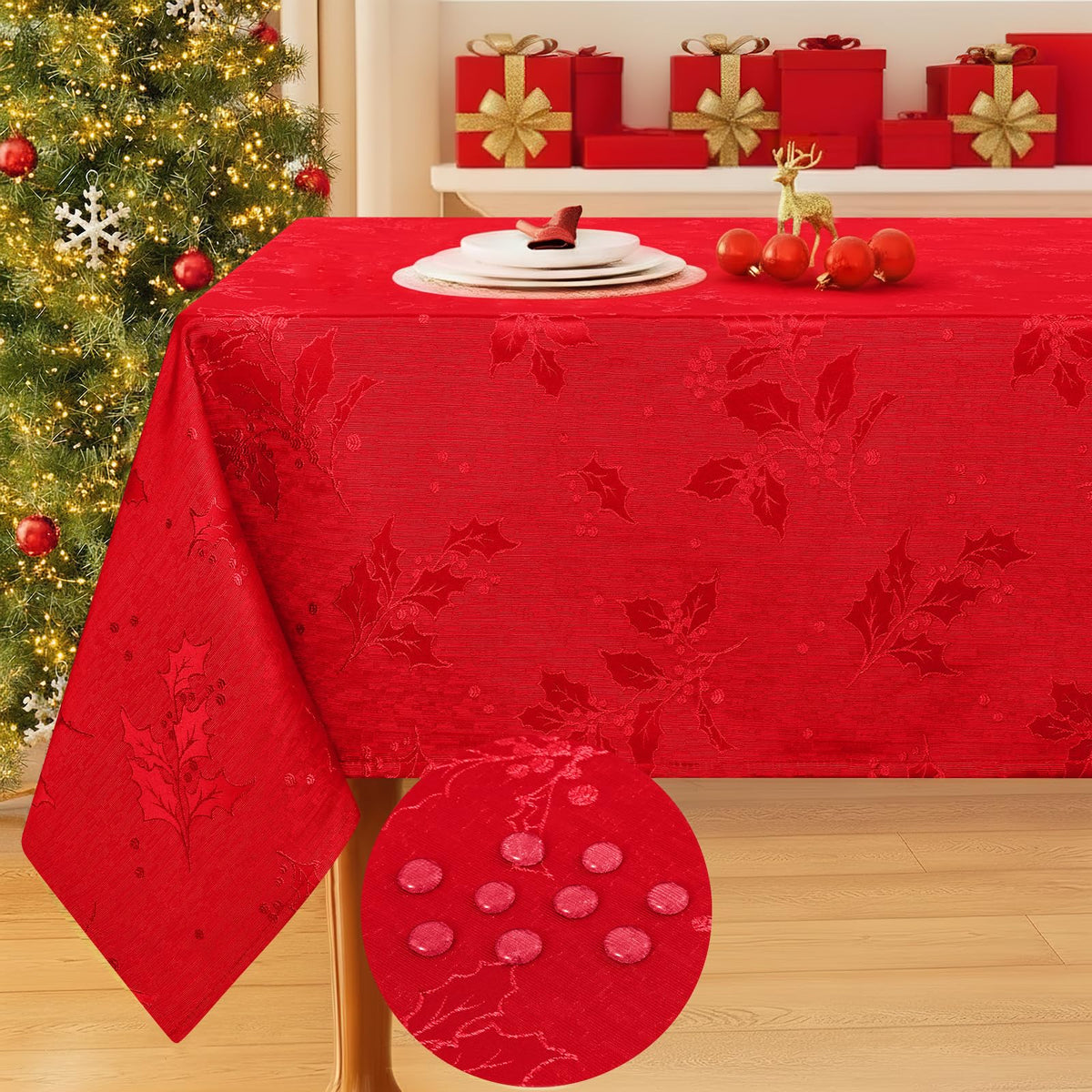 Smiry front view of burgundy rectangle tablecloth showing full coverage and elegant drape