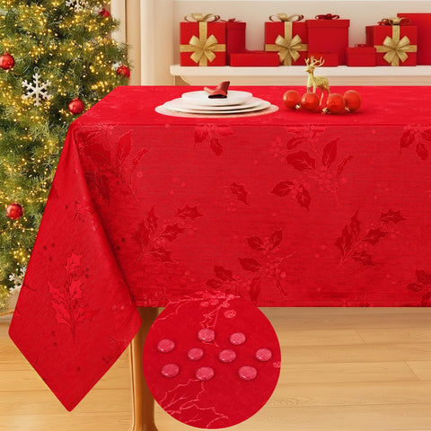 Smiry front view of burgundy rectangle tablecloth showing full coverage and elegant drape