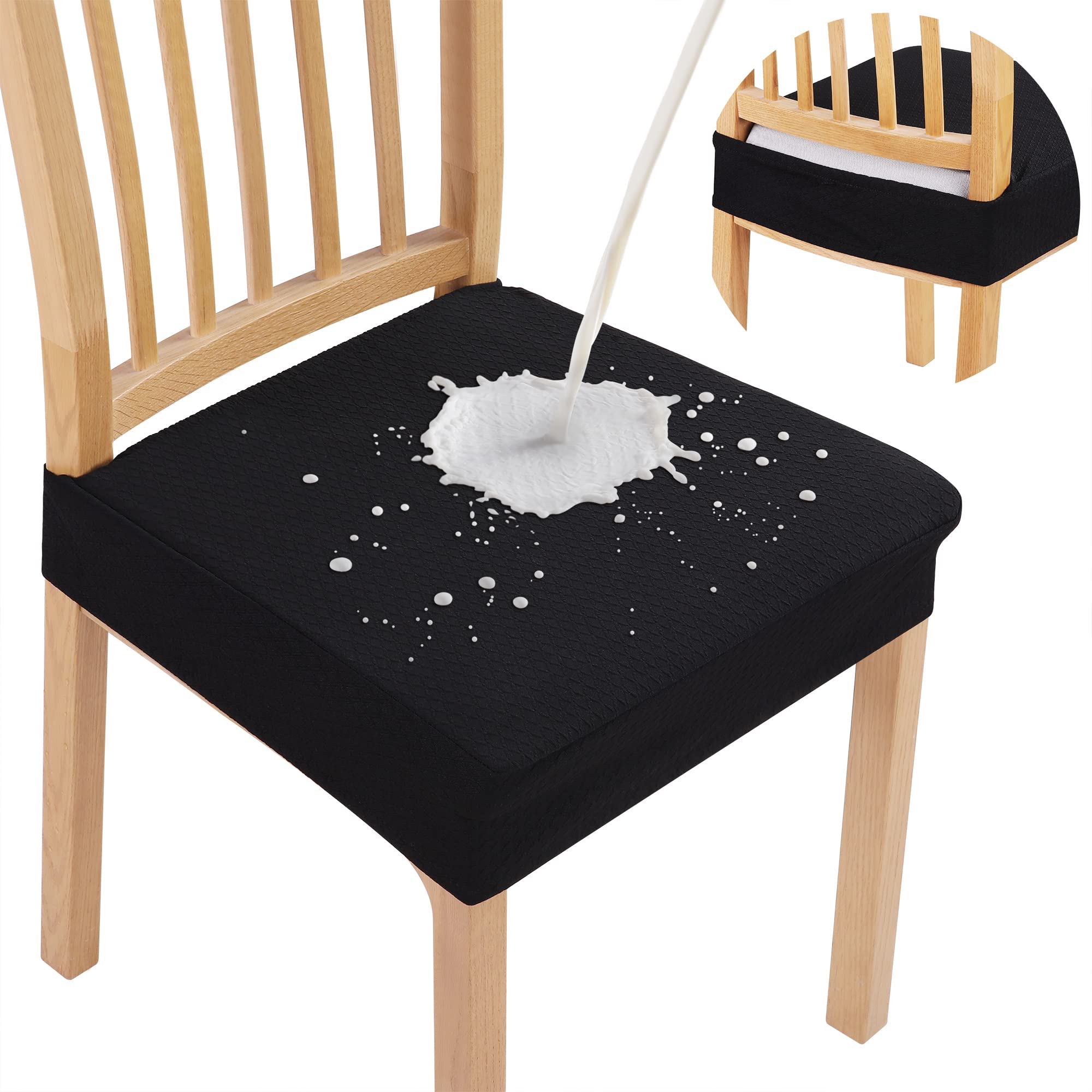Smiry front view showing four installed waterproof seat covers, protects chairs