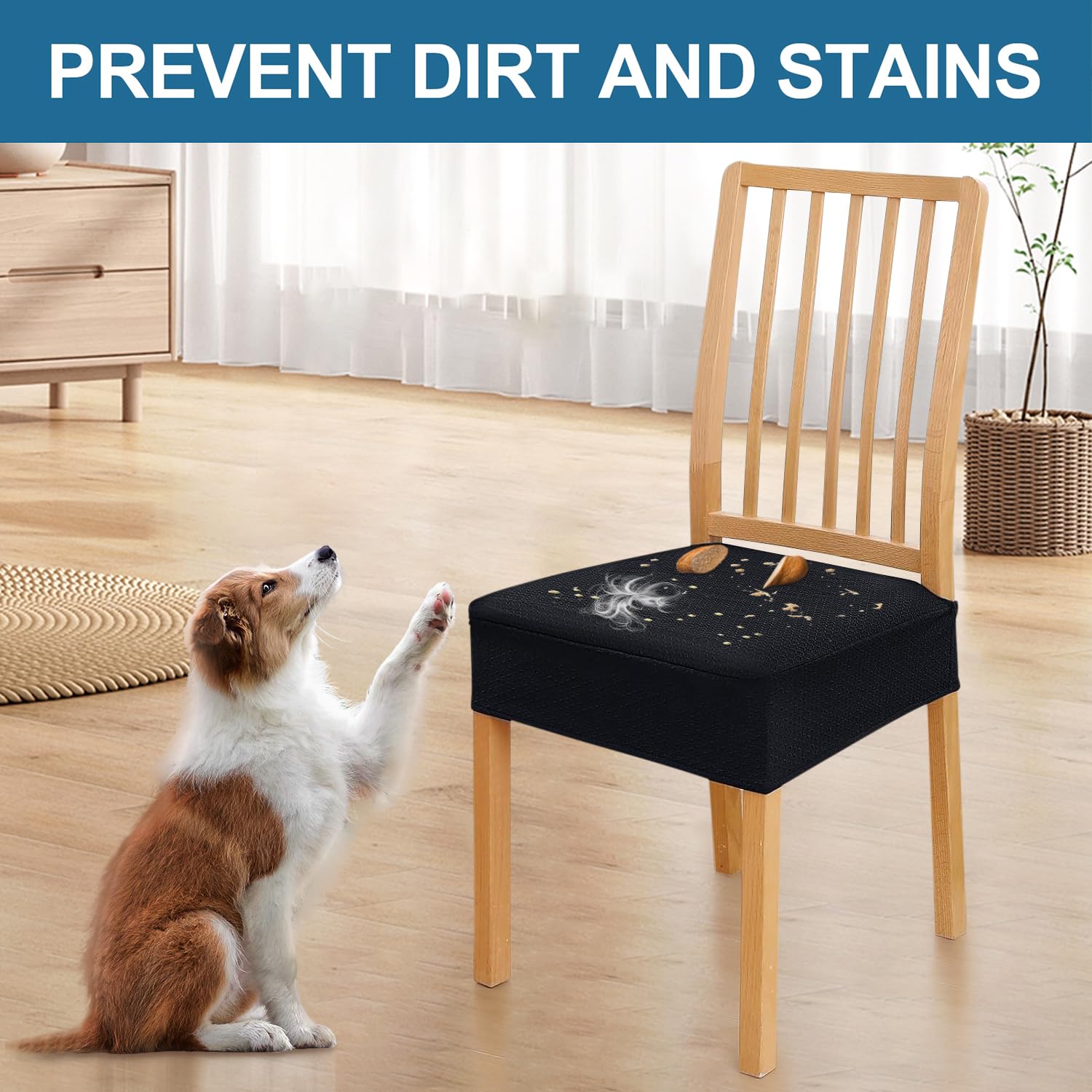 Smiry seat cover with pet on chair, defends upholstery from pet messes