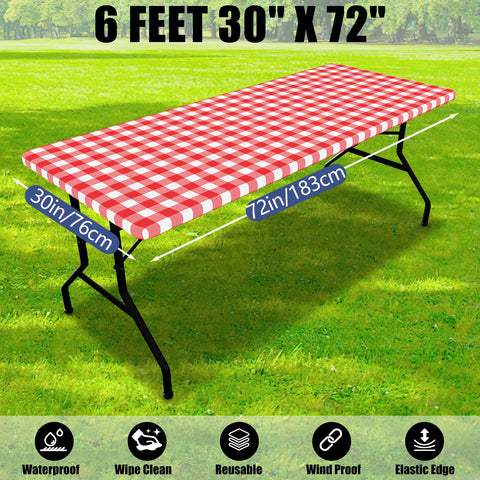 Smiry tablecloth set at backyard BBQ creating an attractive, protected table