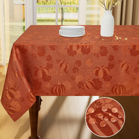 Smiry rust tablecloth front view showing full coverage and elegant look
