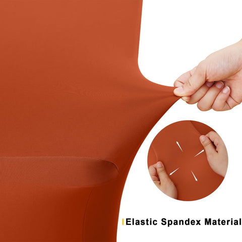 Smiry rust tablecloth on a 6ft table showing tailored fit and clean edges