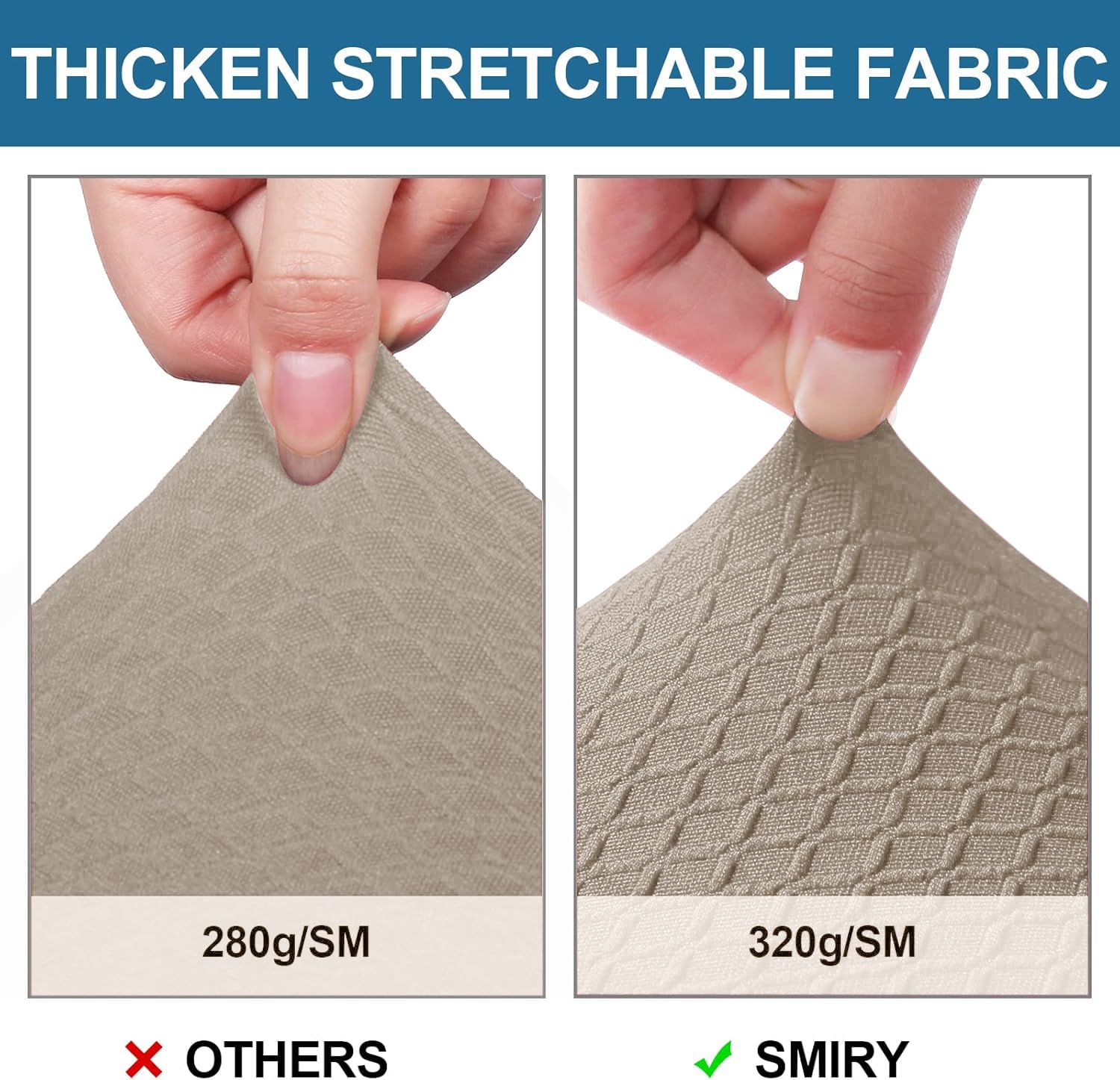 Smiry seat cover fitted on dining chair demonstrating snug, wrinkle-free fit