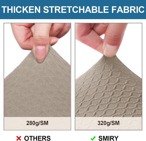 Smiry seat cover fitted on dining chair demonstrating snug, wrinkle-free fit