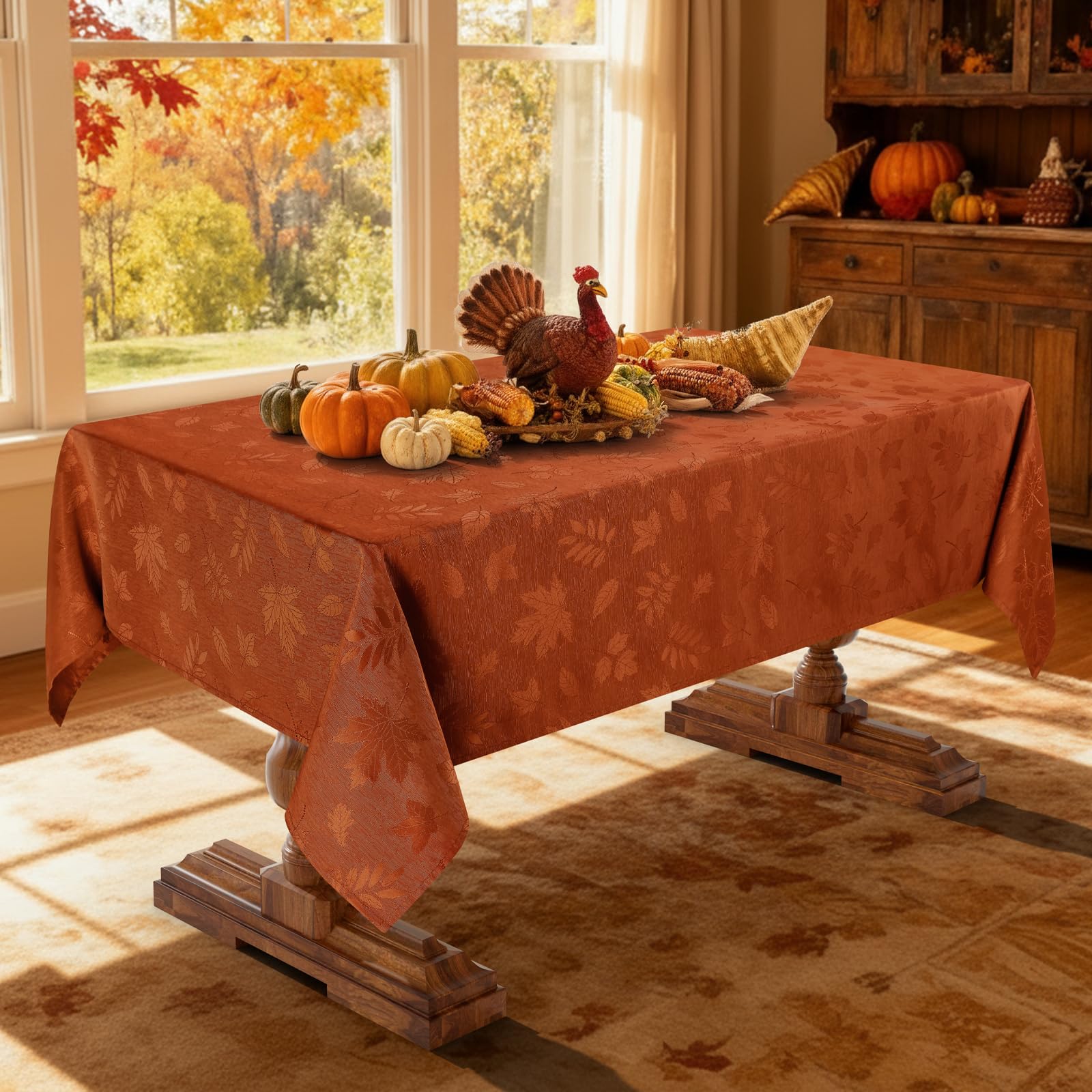 Smiry tablecloth on table with chairs showing fit and size reference