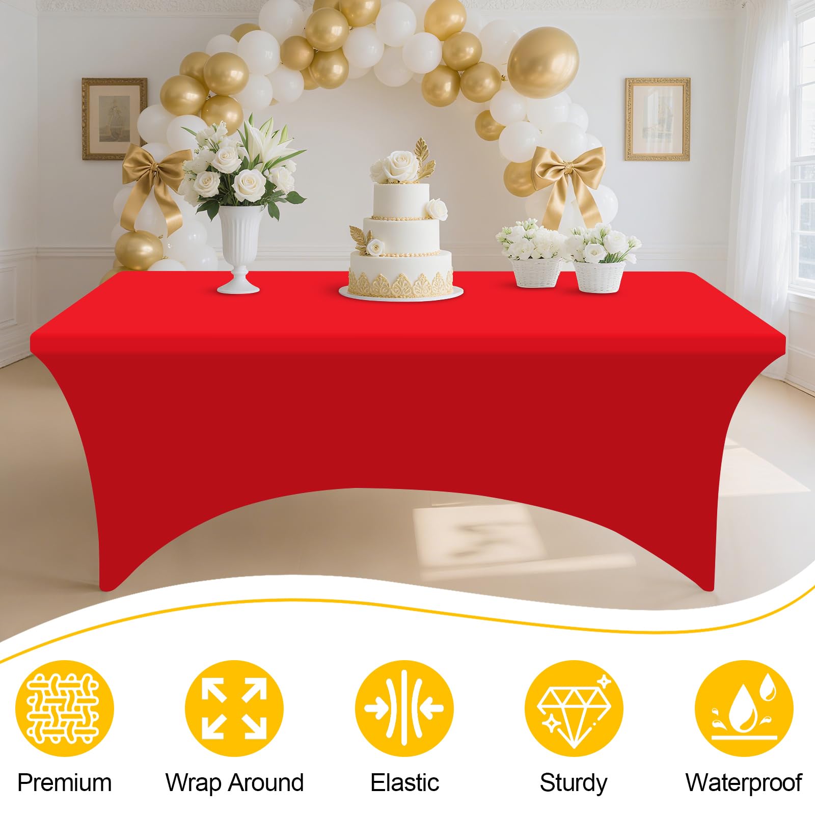 Smiry tablecloth fitted on 6ft folding table demonstrating tailored look benefit