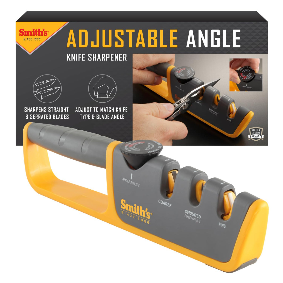 Smith's front overview showing compact two-stage sharpener for fast edge maintenance