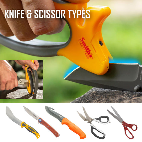 Smith's Jiffy-Pro on a camp table with knives to illustrate outdoor readiness