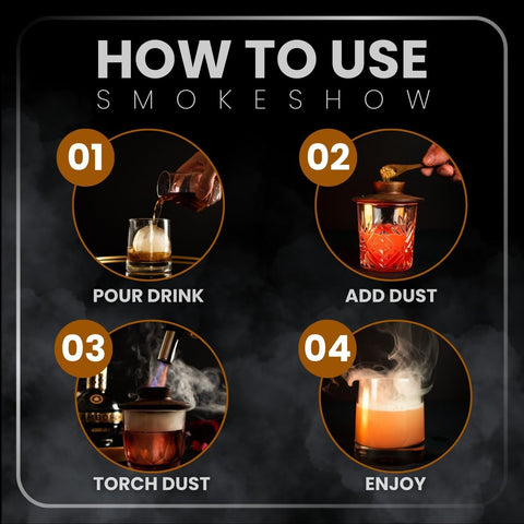 Smokeshow chips being lit by a kitchen torch benefit: fast smoke production for cocktails