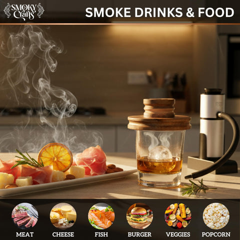 Smoky Crafts lifestyle home bar display showing elegant acacia top as a stylish gift