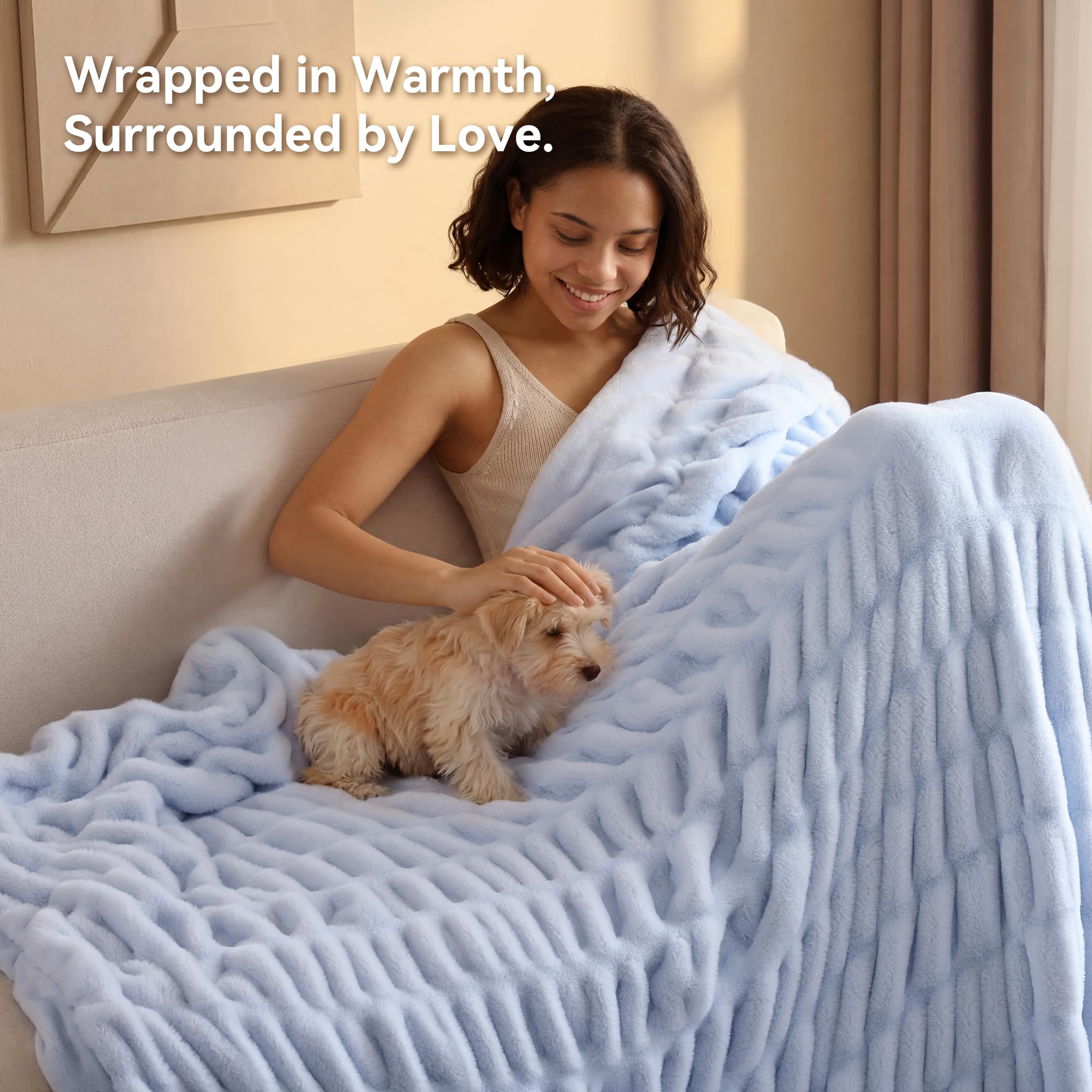 Smoofy laid across bed foot showing size and calming color enhancing bedroom decor