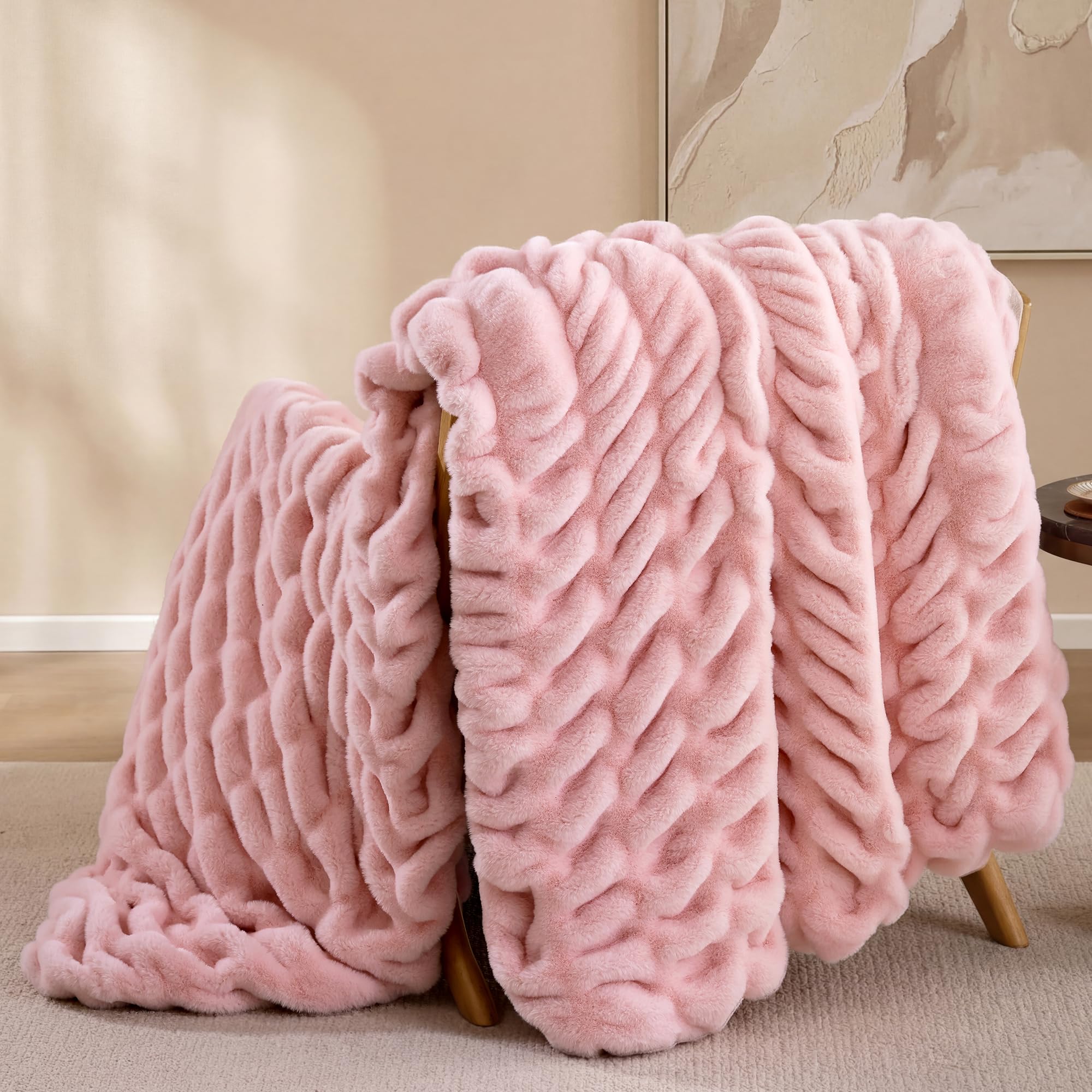Smoofy front view showing blush pink throw and plush look for instant decor upgrade