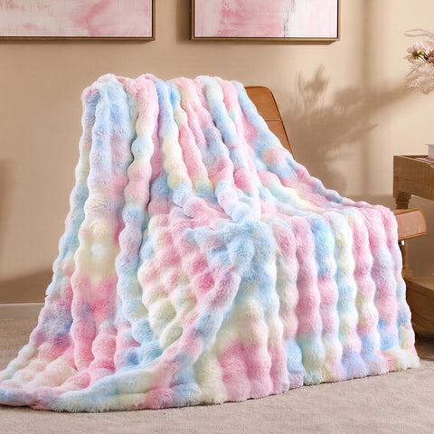Smoofy front view folded rainbow throw showing vibrant colors and soft appeal