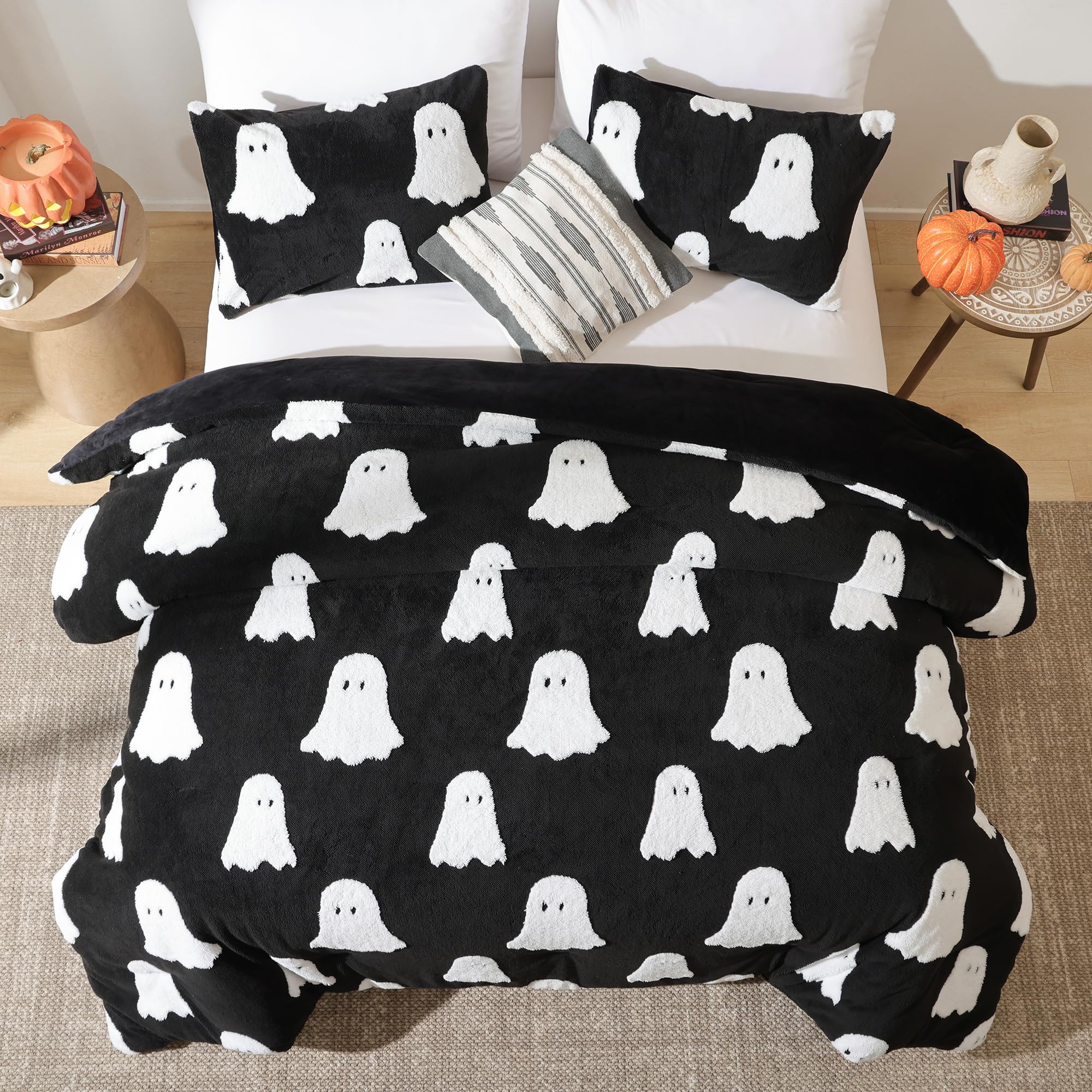 Smoofy two matching pillowcases with ghost print adding cohesive festive look