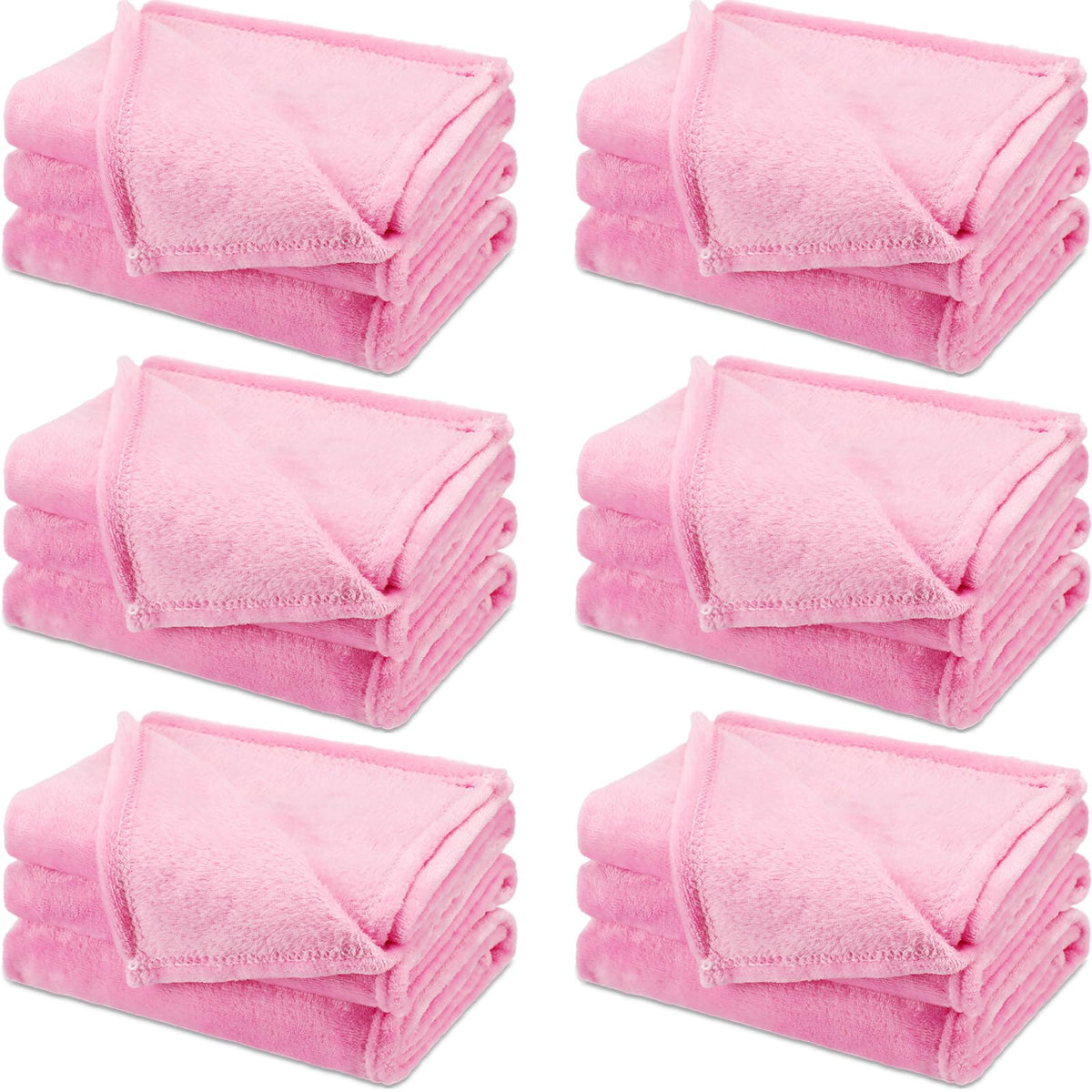 SmoothNovelty front view of six pink blankets showing coordinated party-ready set and easy storage