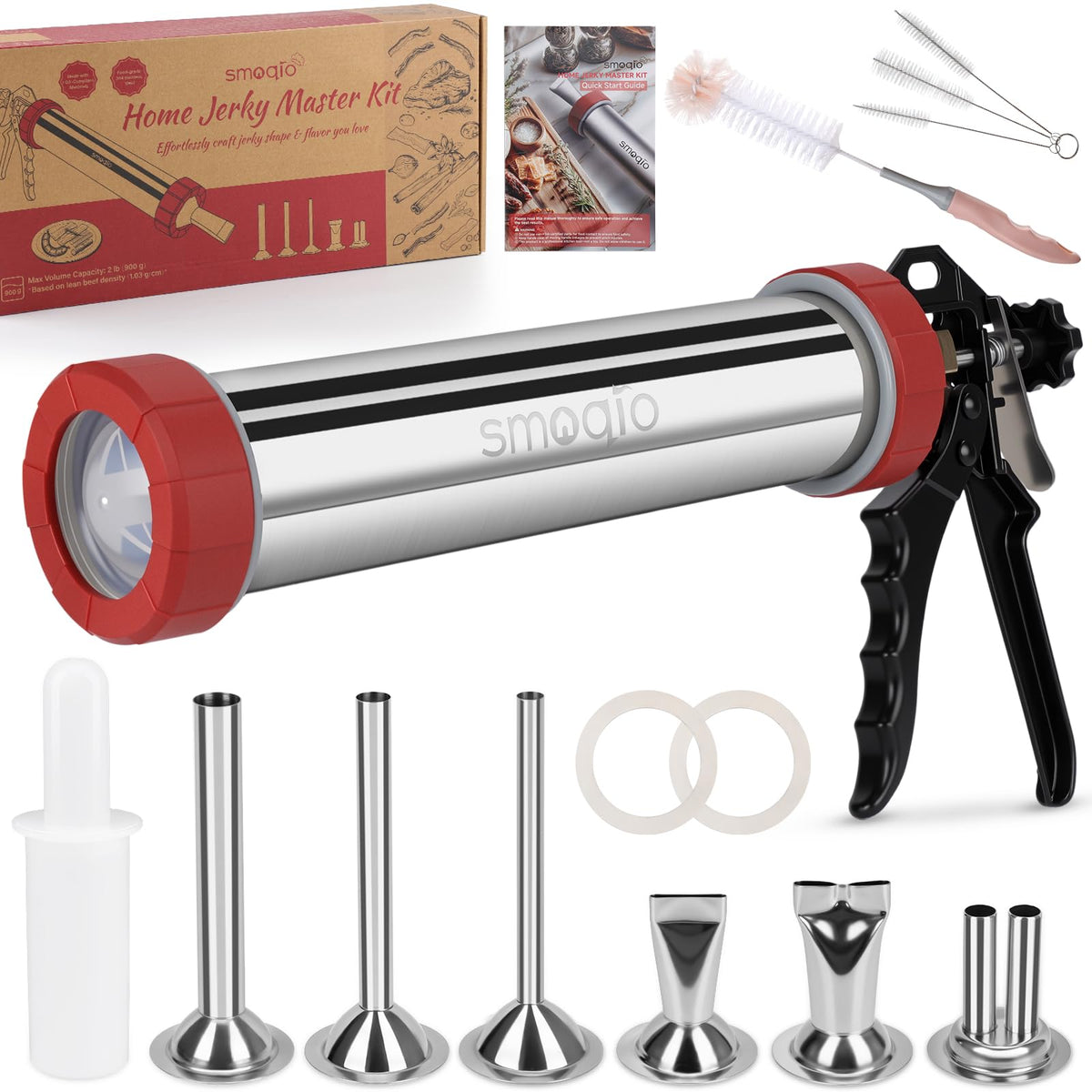 SMOQIO front view showing stainless steel barrel for durable home jerky making
